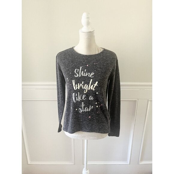 H&M Girls Grey "Shine Bright Like A Star" Long Sleeve Graphic Tee 12-14Y Stretch - Picture 1 of 4